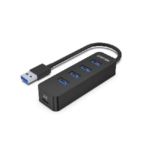 uHUB Q4 H1117A, UNITEK, USB HUB, 4x Ports Powered USB 3.0 5Gbps Hub with extra USB-C Power Port, Black.