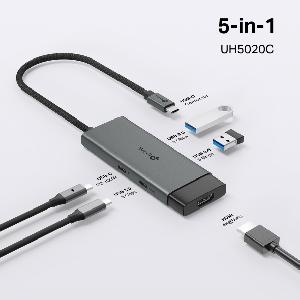  UH5020C, TPLINK, Type C Adapter, USB Type-C 5 in 1 Hub, 4K@60Hz HDMI, 100W PD, 1× USB-C Data Port, 2× USB-A Data Ports.