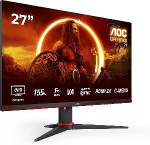  Q27G2E, AOC, Monitor, Gaming 27" 2K 2560x1440  VA, 155 Hz, 1ms, FreeSync Premium (HDMI, DisplayPort) Black, Red.